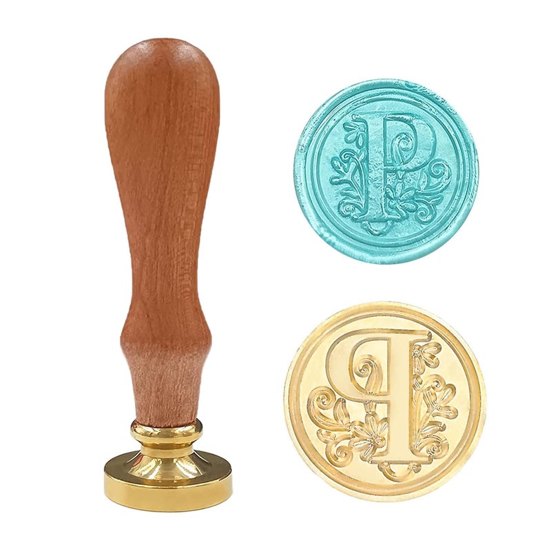 krastmon Medieval Traditional Initial Alphabet Wax Seal Stamp, Brass Head Wooden Handle Letter Stamps for Card/Envelope/Gift - (Letter P) - Image 1